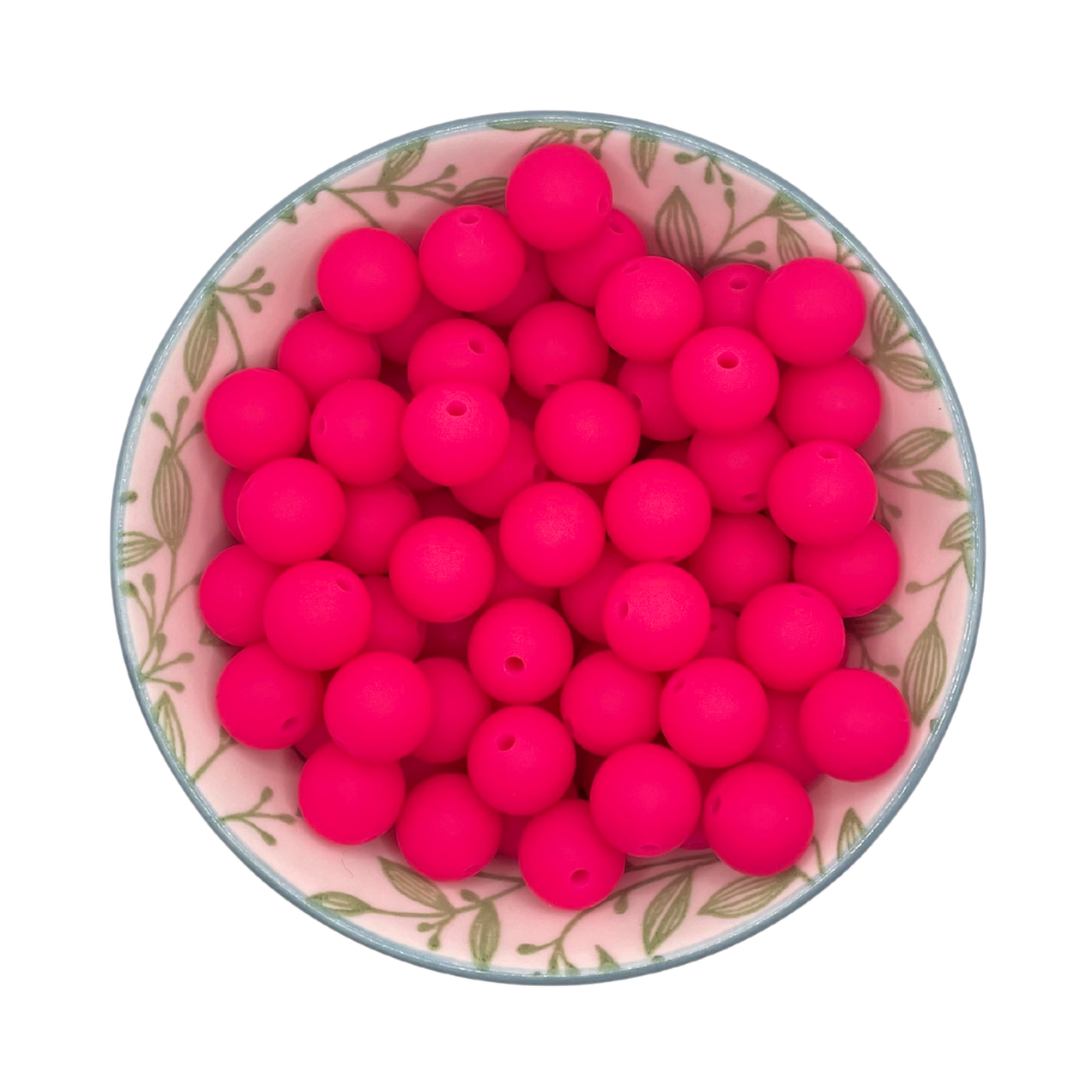Siliconen kralen 12mm neon roze