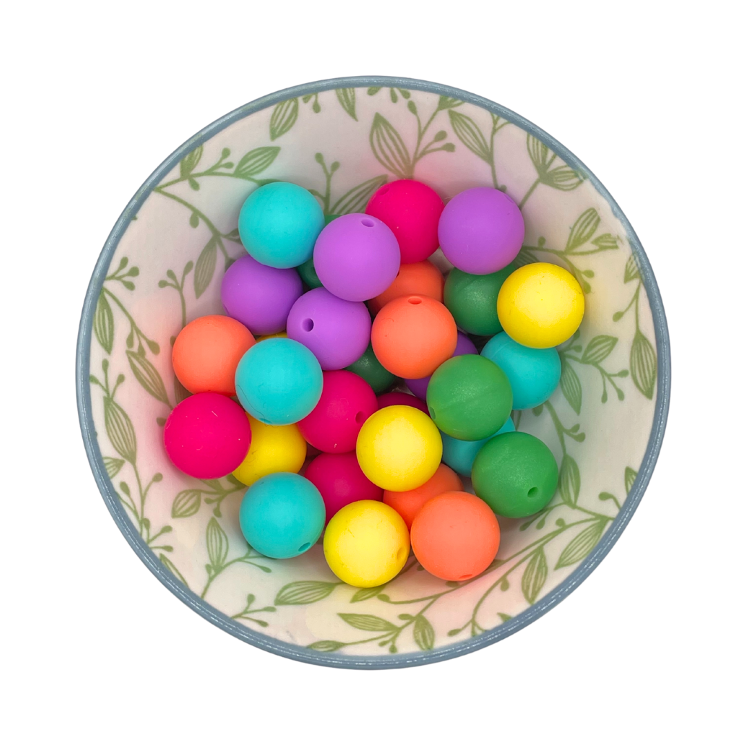Kralenmix Confetti siliconen kralen 15mm – 30 stuks (6 kleuren)