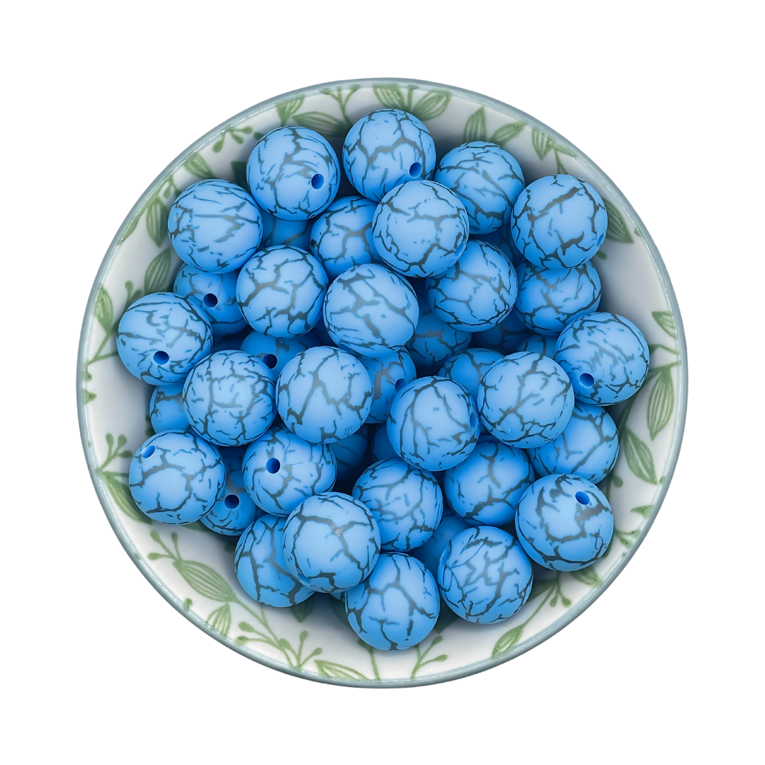 stone aqua blauw siliconen printkralen 15mm