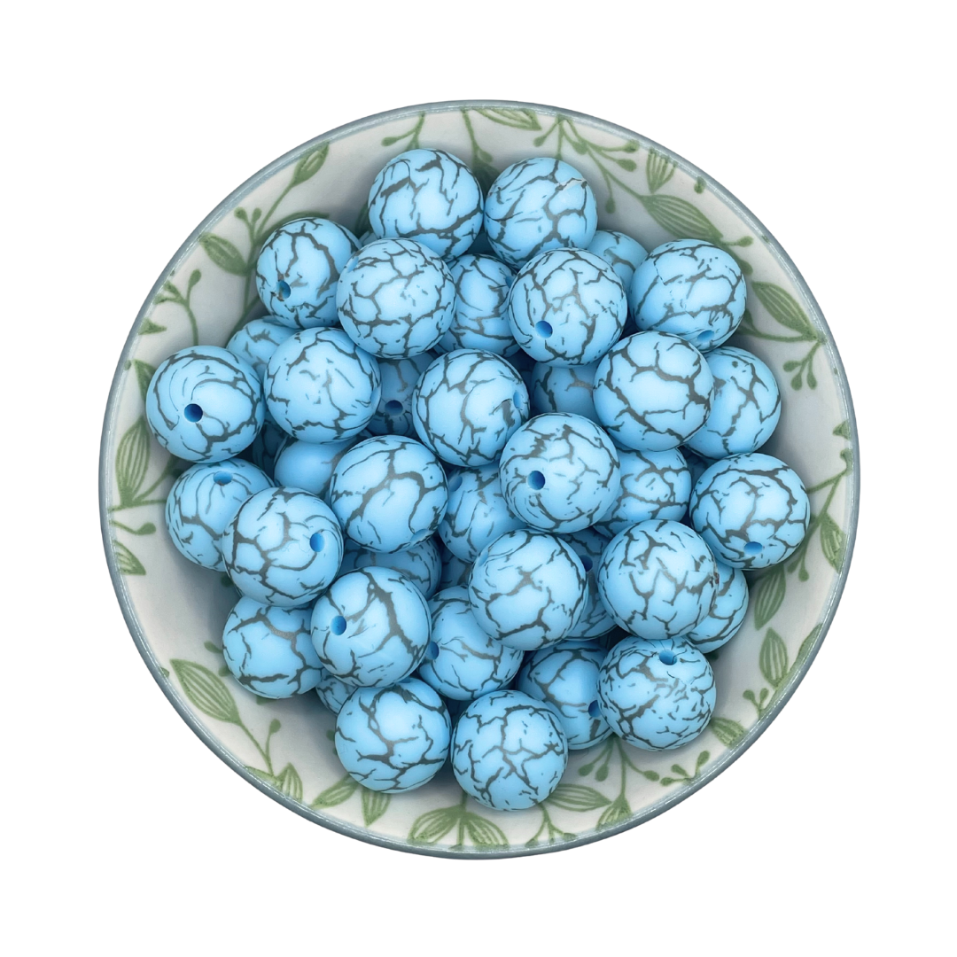 stone helde blauw printkralen siliconen