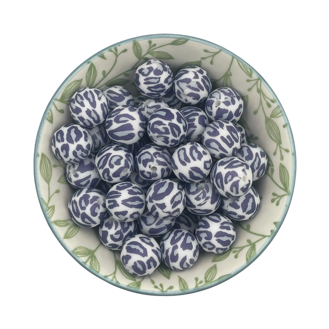 Siliconen printkralen 15mm leopard blue