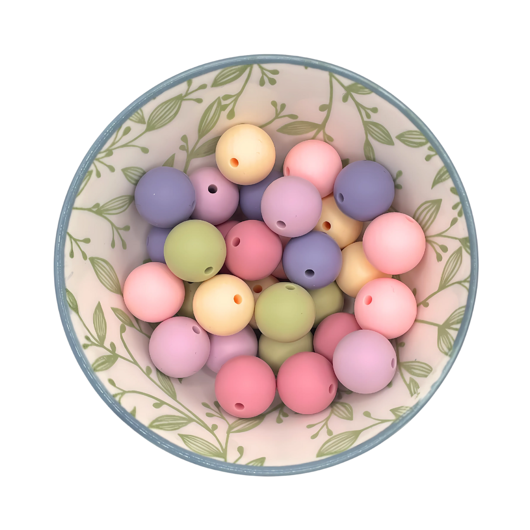 Kralenmix Pastel siliconen kralen 15mm – 30 stuks (6 kleuren)