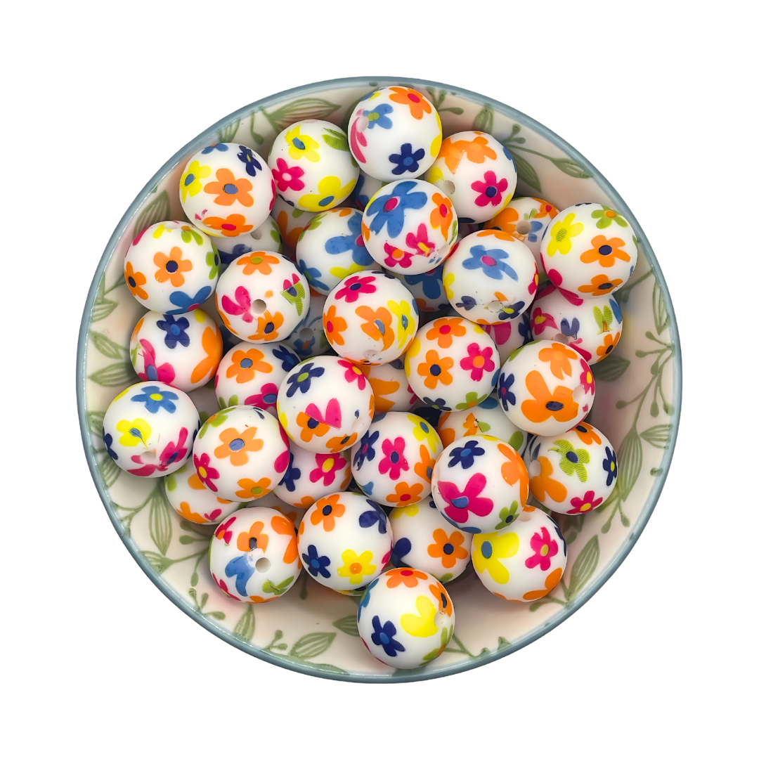 siliconen printkralen flower. bloemen gekleurd 15mm