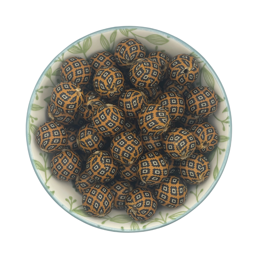 Siliconen printkralen geo brown bruin