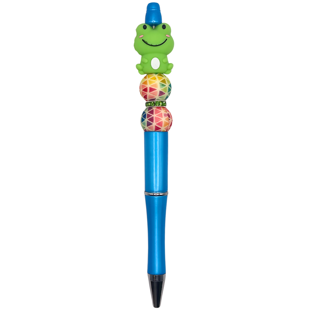 pen met siliconen kralen blauw kikker