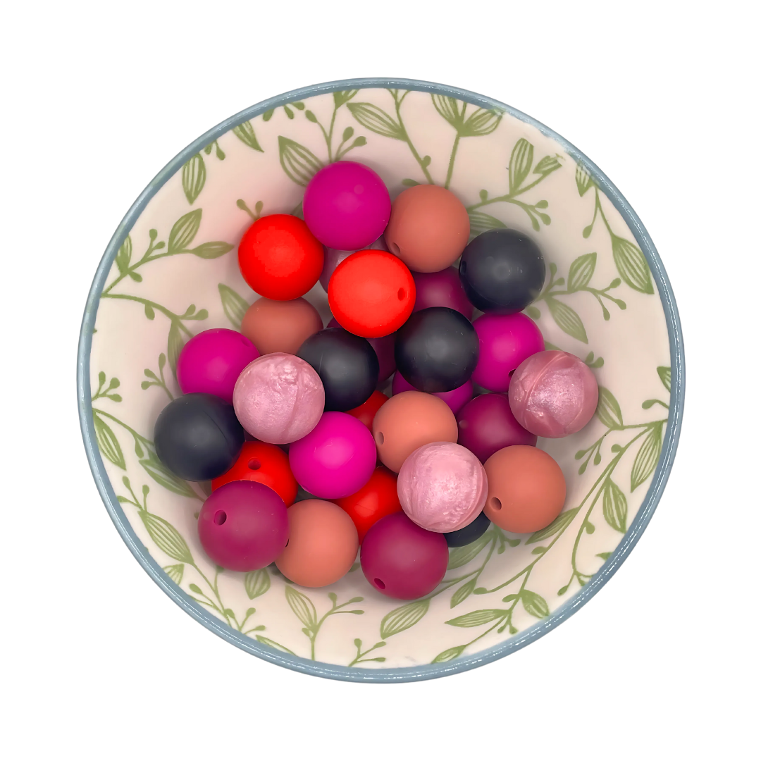 Kralenmix Scarlet siliconen kralen 15mm – 30 stuks (6 kleuren)