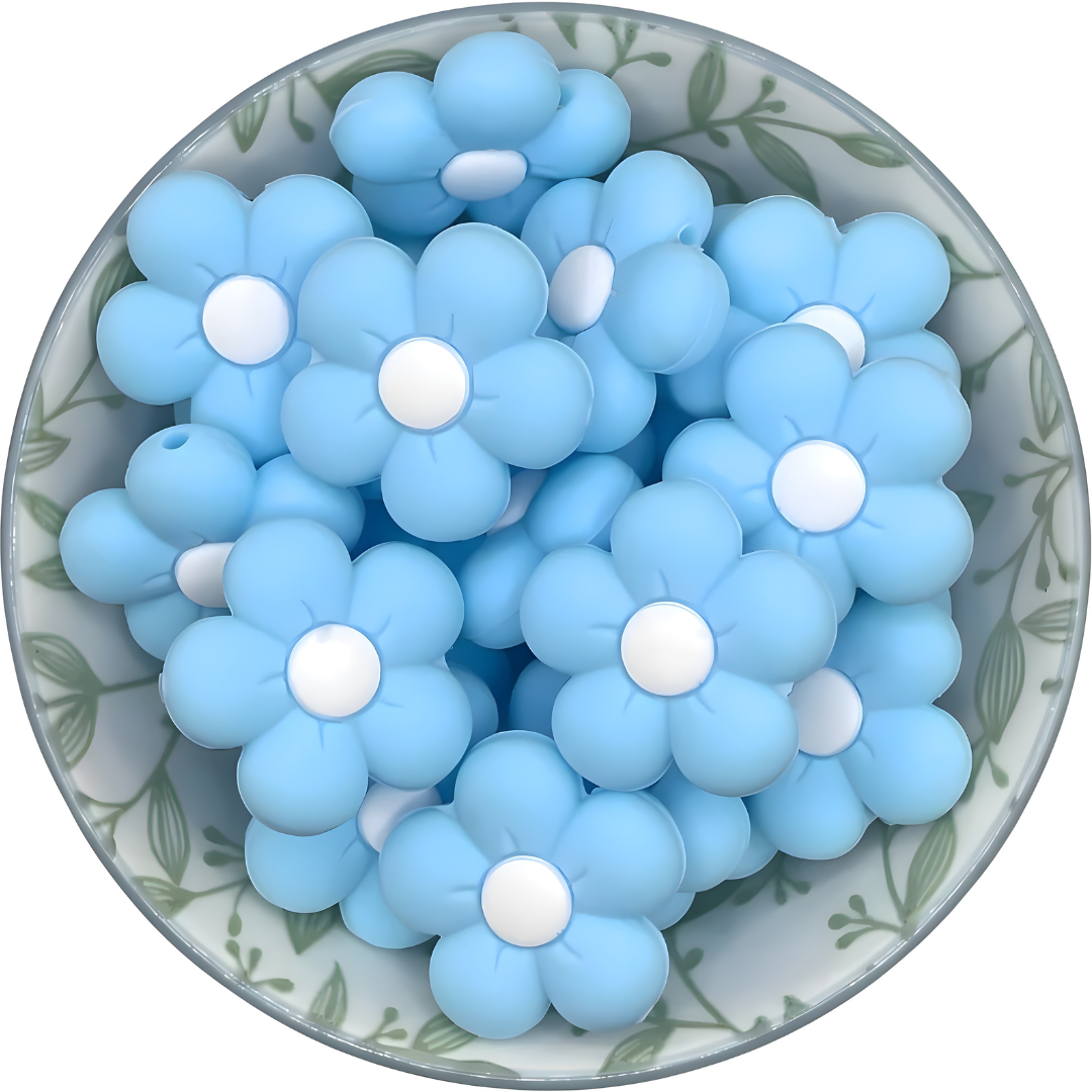 Siliconen Figuurkralen bloem helder blauw