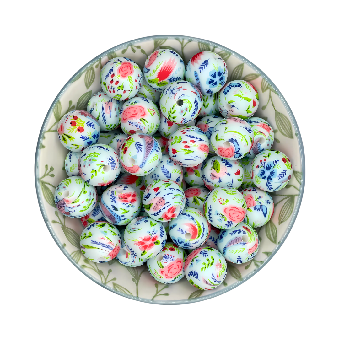 siliconen printkralen 15mm jolie bloempatroon