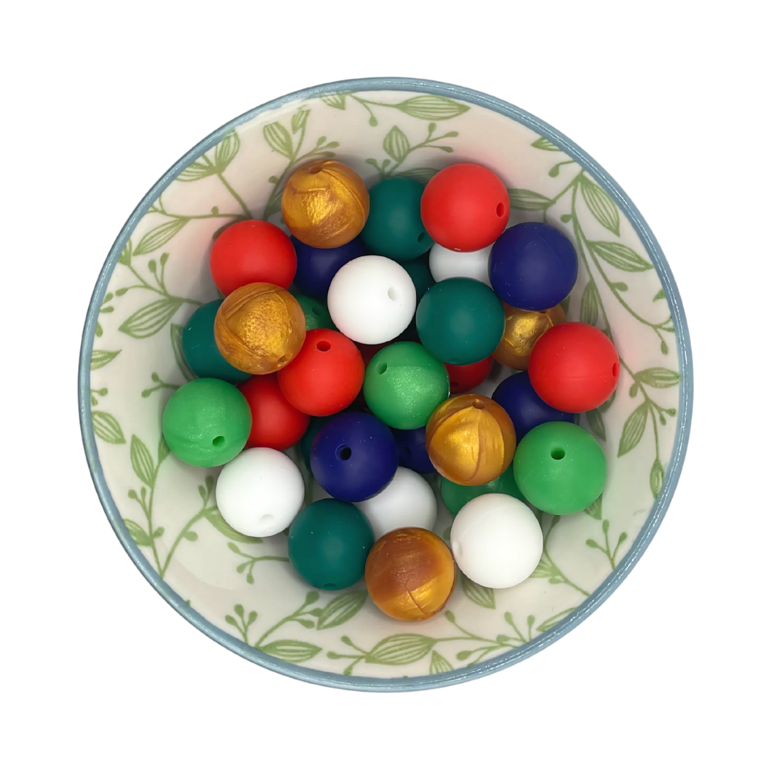 Kralenmix Kerst siliconen kralen 15mm – 30 stuks (6 kleuren)