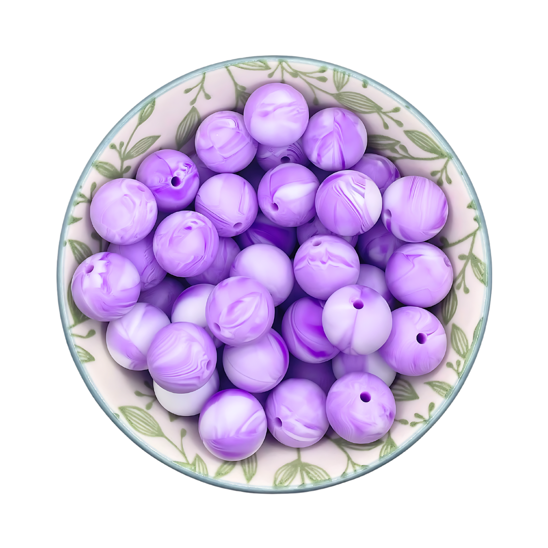 siliconen printkralen marble purple paars
