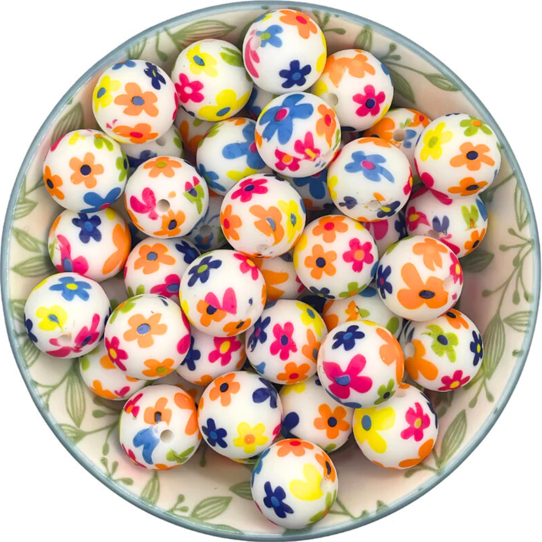 Siliconen Printkralen bloemen blauw roze oranje