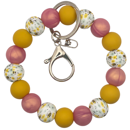 Keychain Wristlet Bee Flower Pearl