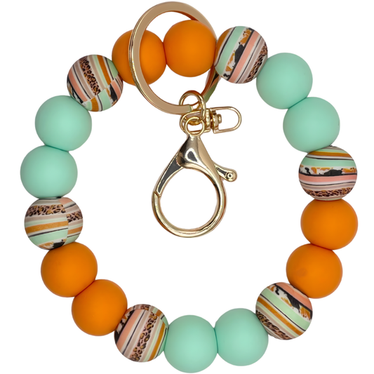 Keychain Wristlet Leopard Stripe Mint