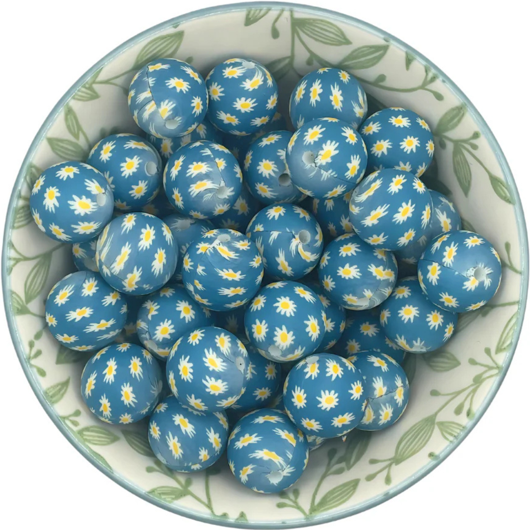 Siliconen printkralen daisy blauw