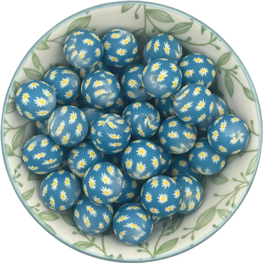Siliconen printkralen daisy blauw