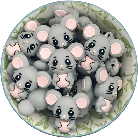 Siliconen figuurkralen Muis grijs