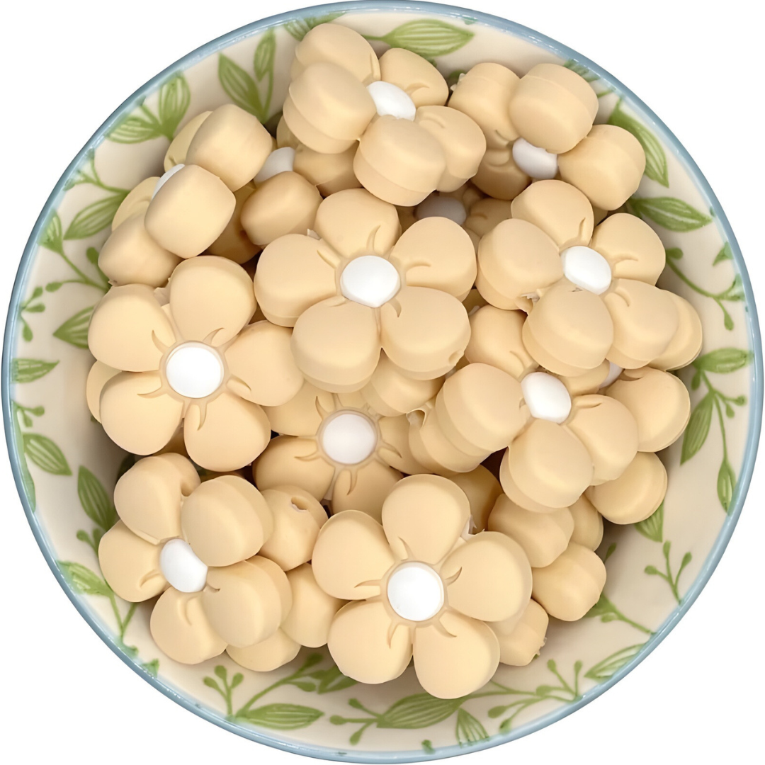 Siliconen Figuurkralen bloem beige