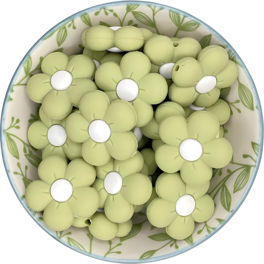 Siliconen Figuurkralen bloem sage groen