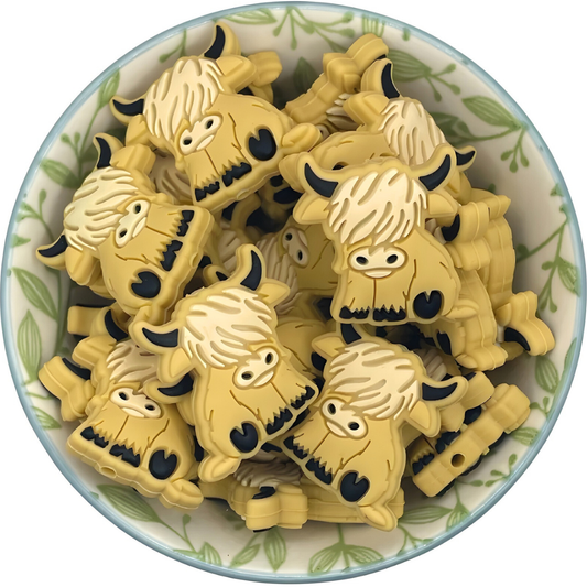 Siliconen figuurkralen Hooglander koe beige