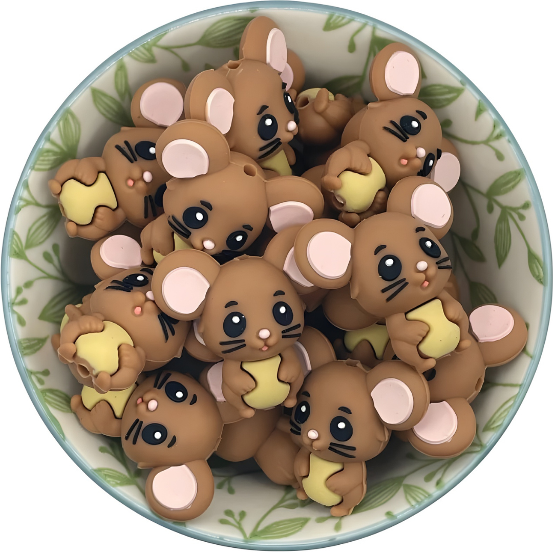 Siliconen figuurkralen Muis bruin