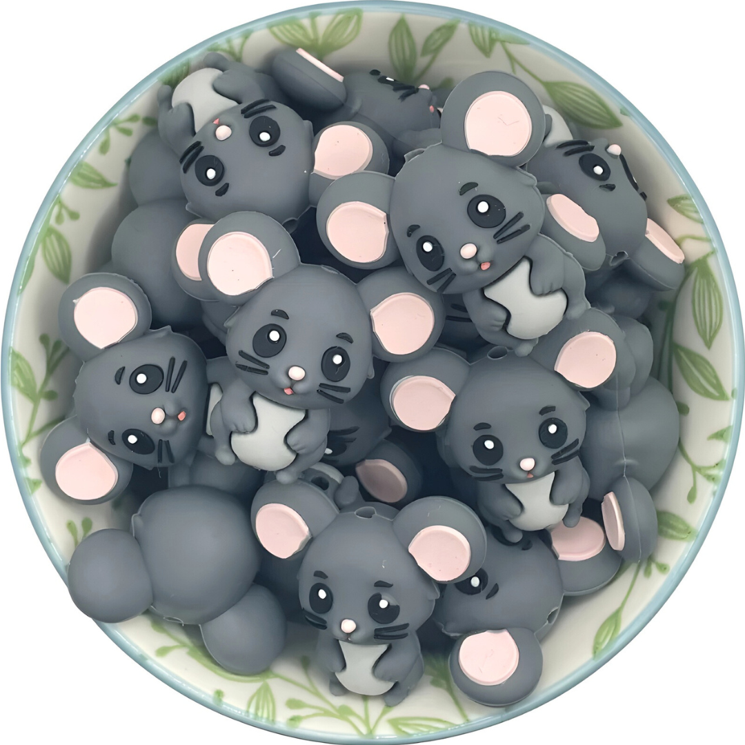 Siliconen figuurkralen muis donker grijs