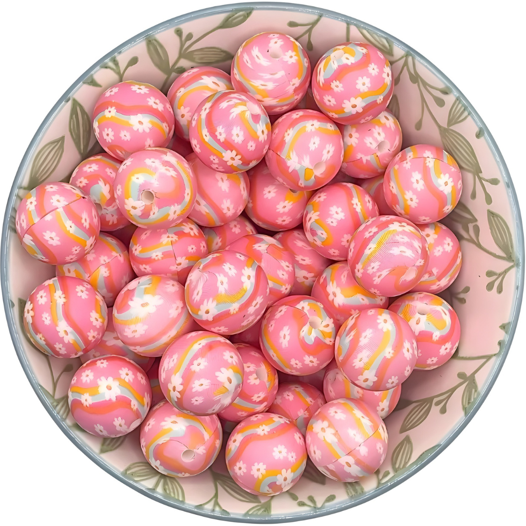 Siliconen printkralen power flower roze