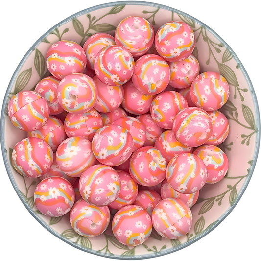 Siliconen printkralen power flower roze