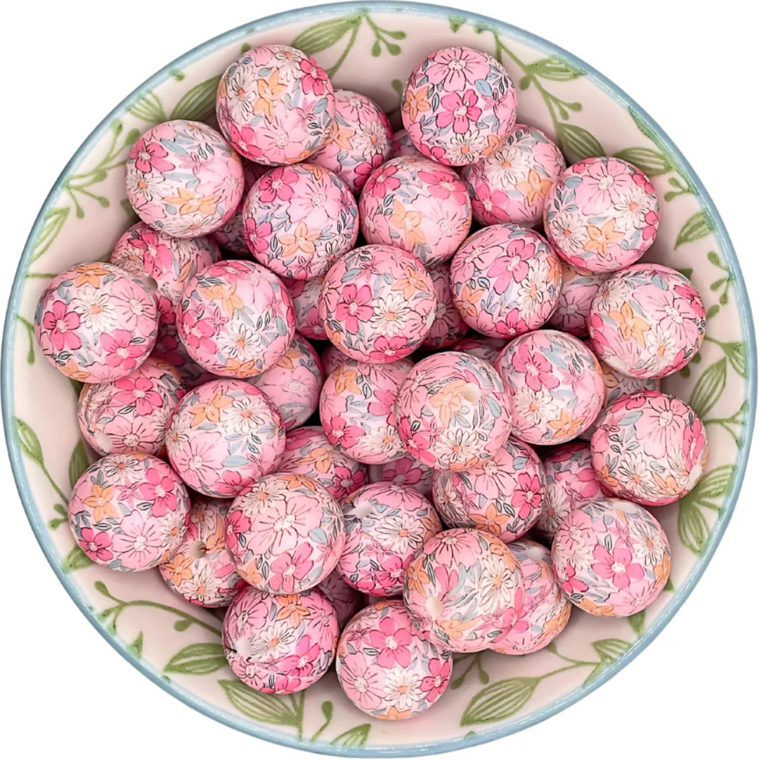 Siliconen printkralen happy flower roze