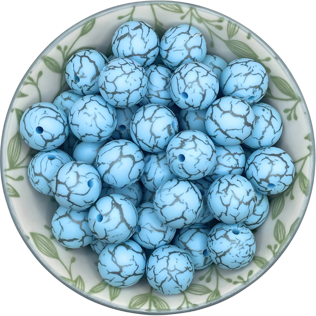 Siliconen printkralen stone helder blauw