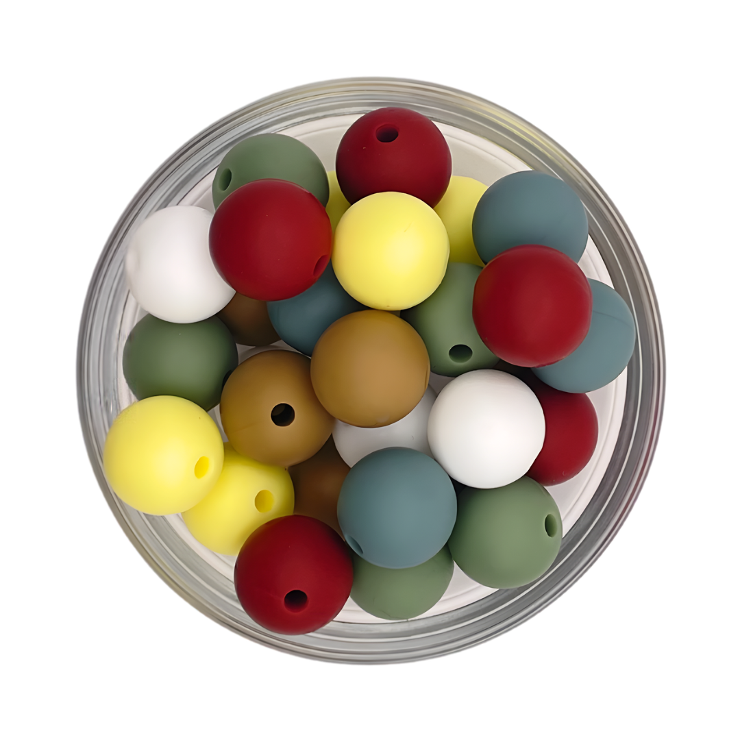 Kralenmix 12mm aarde tinten rood geel