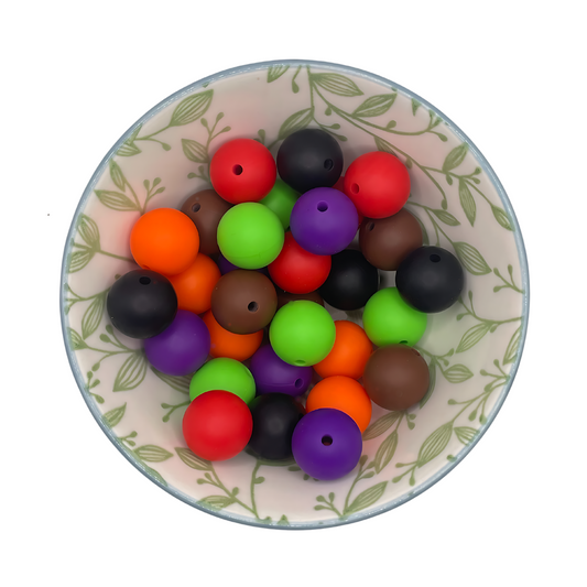 Kralenmix Halloween siliconen kralen 15mm – 30 stuks (6 kleuren)