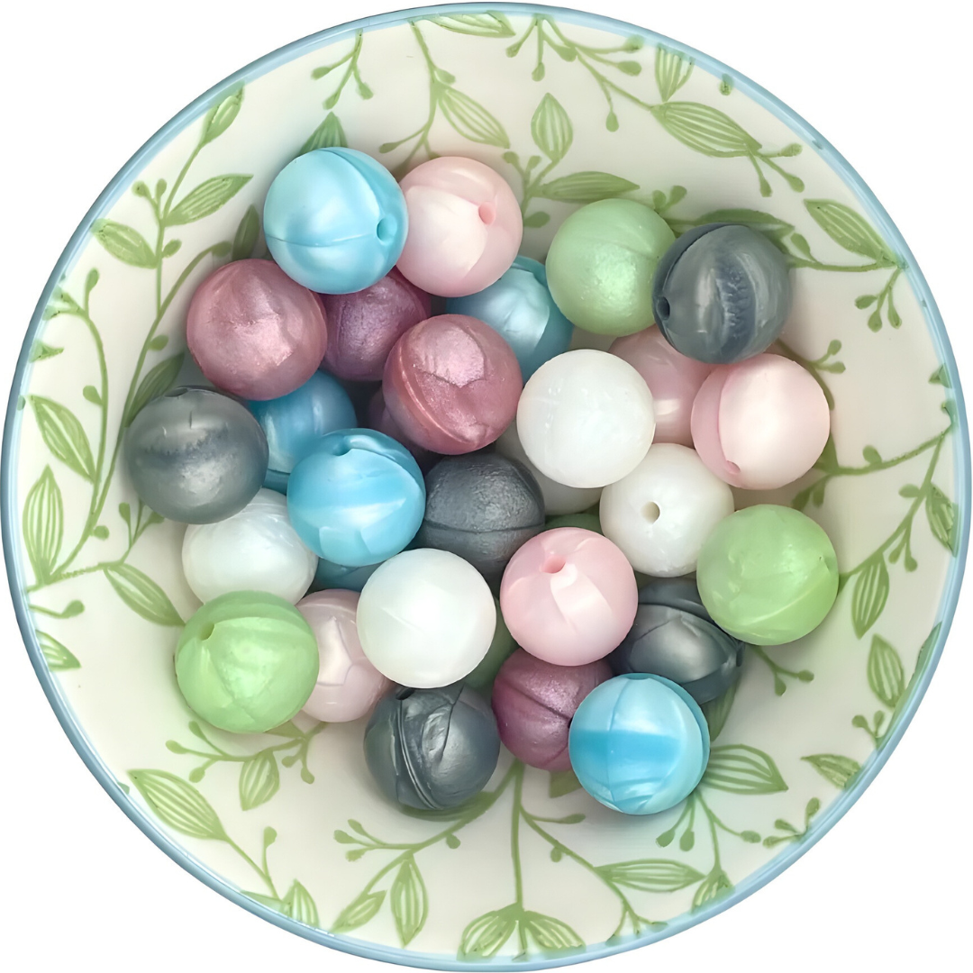 siliconen Kralenmix 15mm pearl metallic