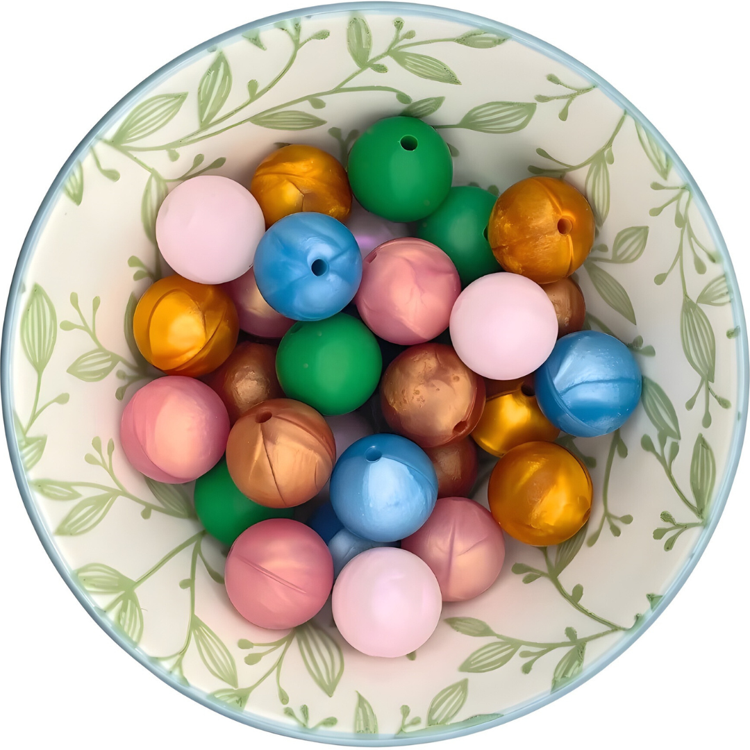 siliconen Kralenmix 15mm pearl metallic 