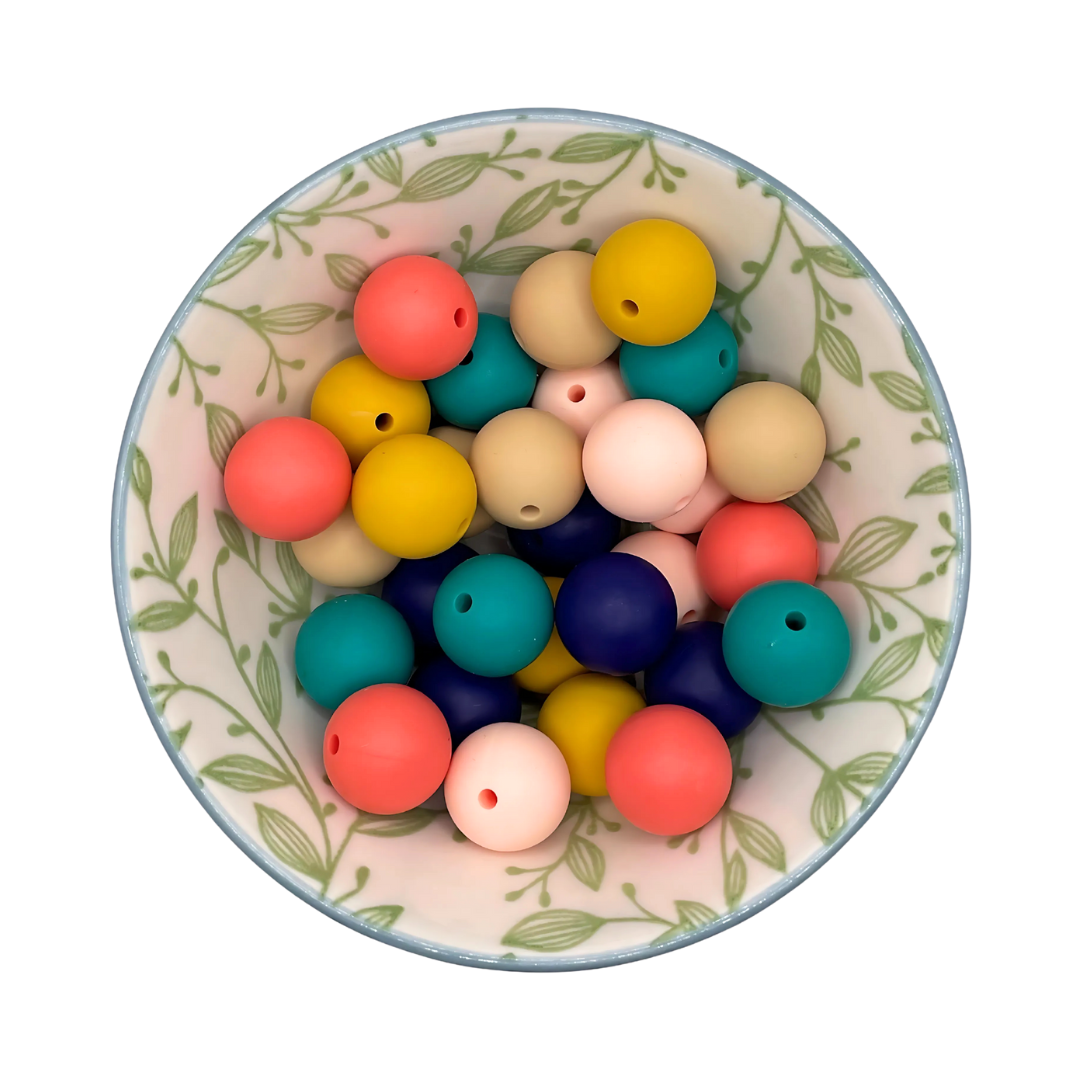 Kralenmix Retro siliconen kralen 15mm – 30 stuks (6 kleuren)