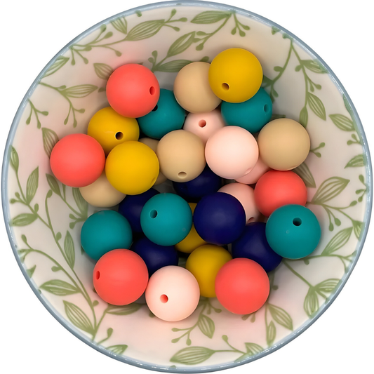 siliconen Kralenmix 15mm retro