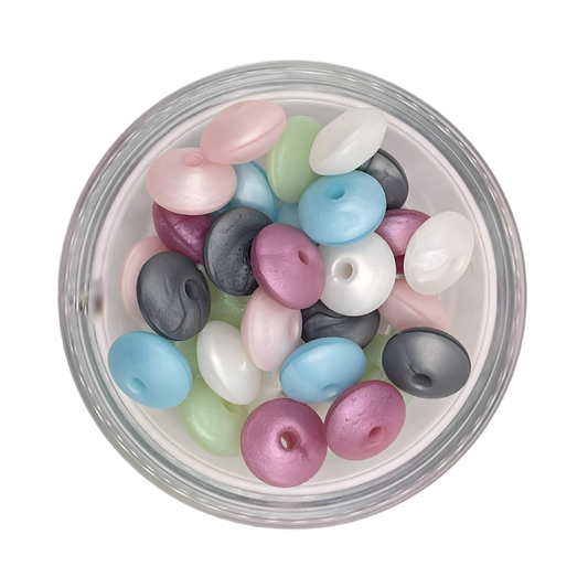 Siliconen kralenmix tussenschijfjes pearl metallic