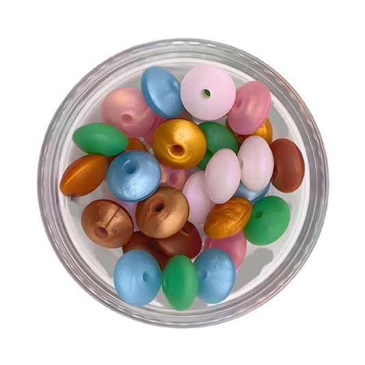 Siliconen kralenmix tussenschijfjes pearl metallic