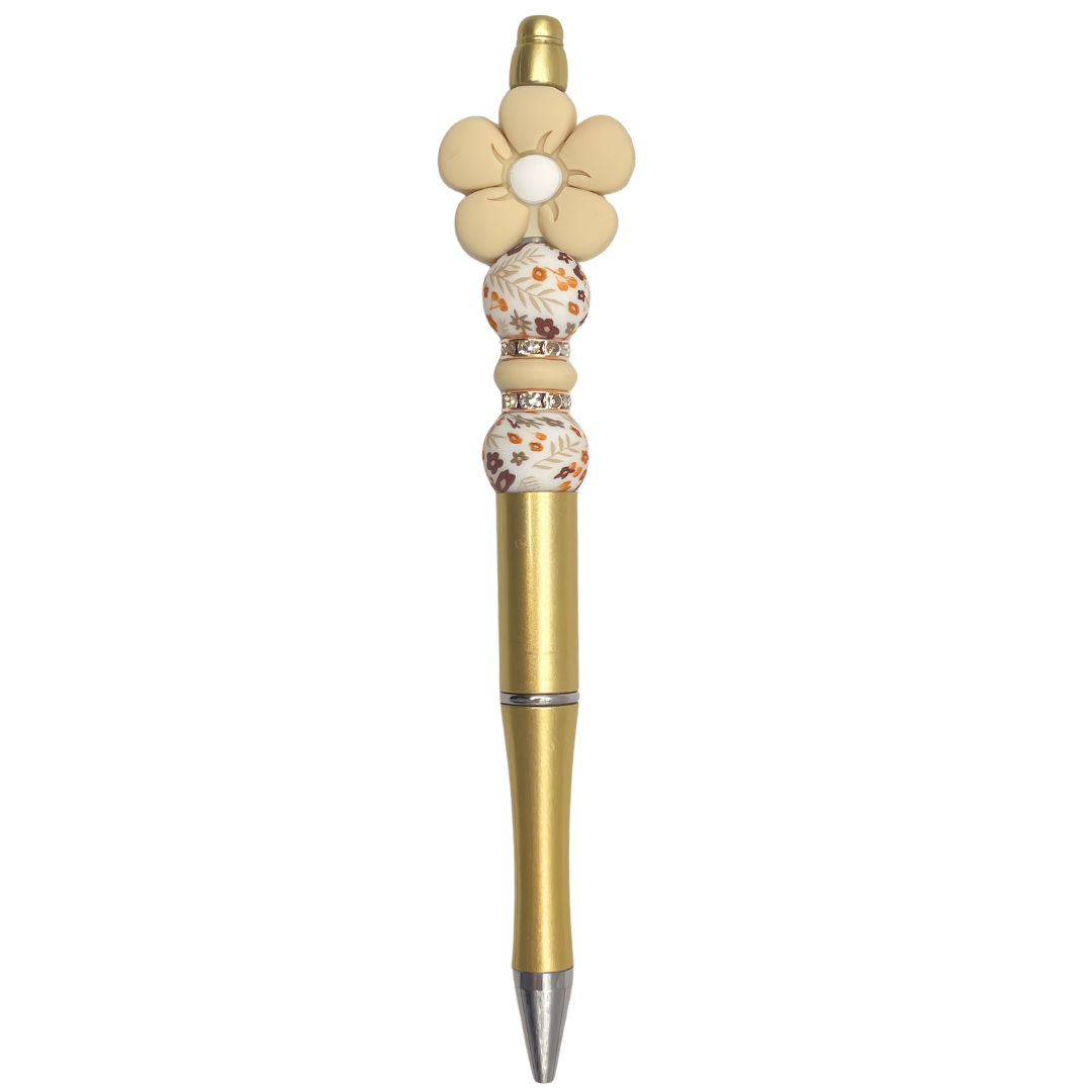 kralen pen bloem beige