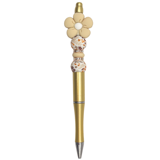 kralen pen bloem beige