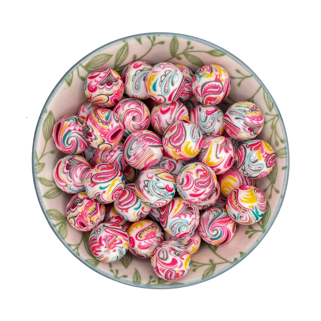 siliconen printkralen 15mm Paisley pink
