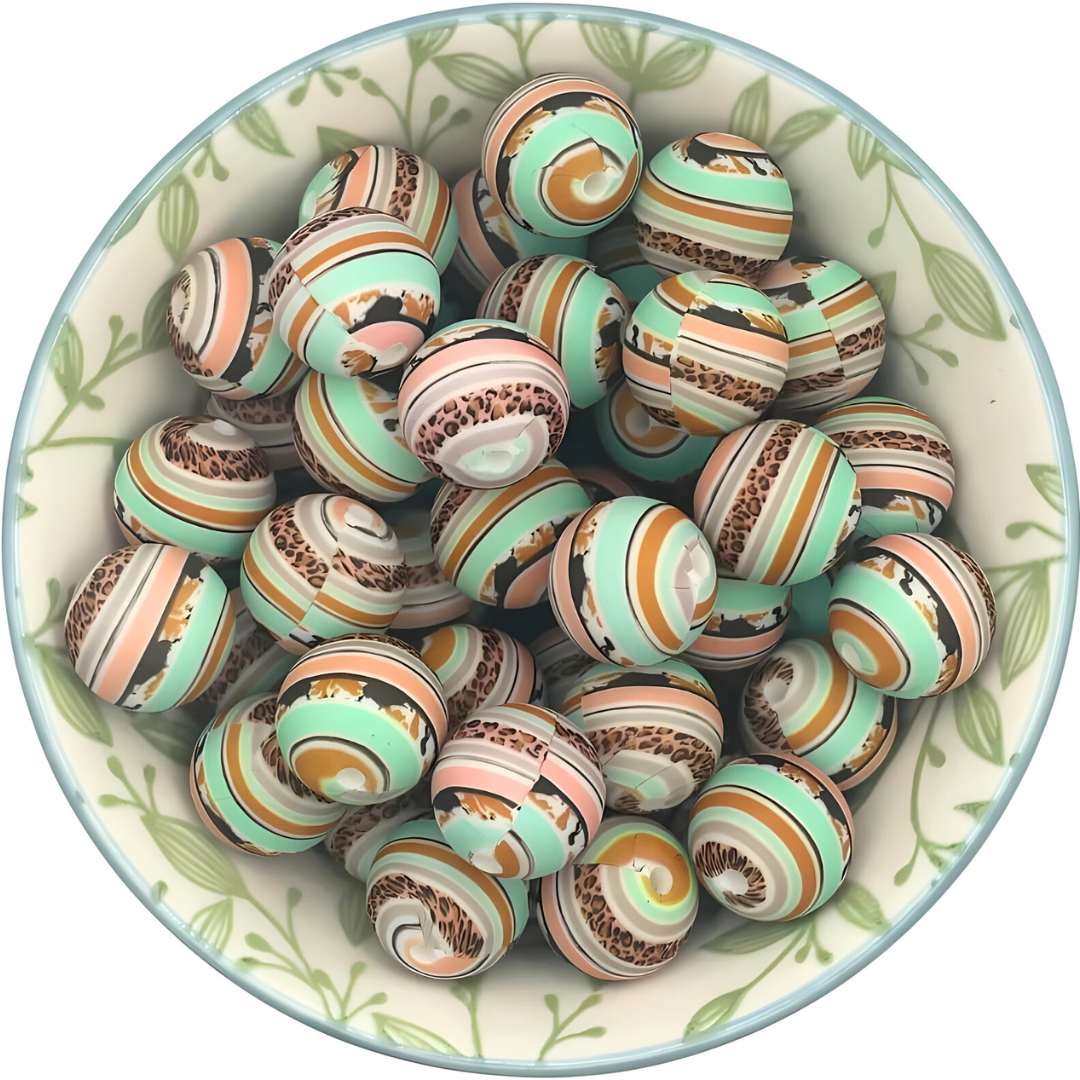 Siliconen Printkralen tijger panter mint groen