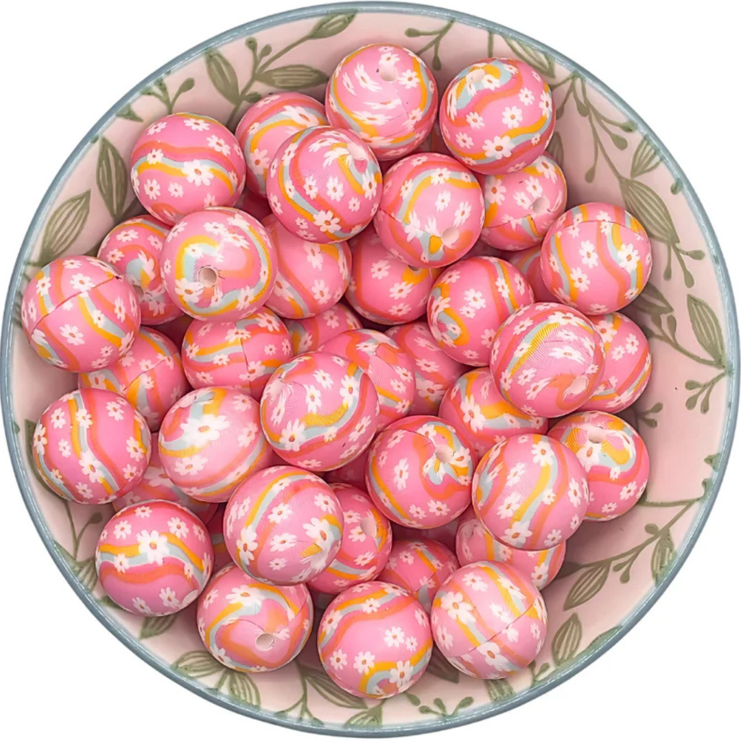 Siliconen Printkralen roze daisy 