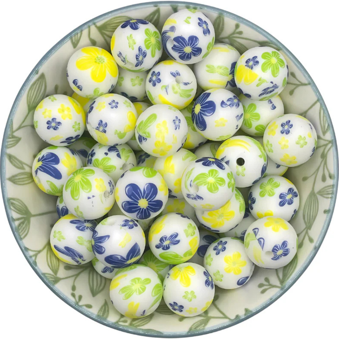 Siliconen Printkralen bloemen blauw groen geel