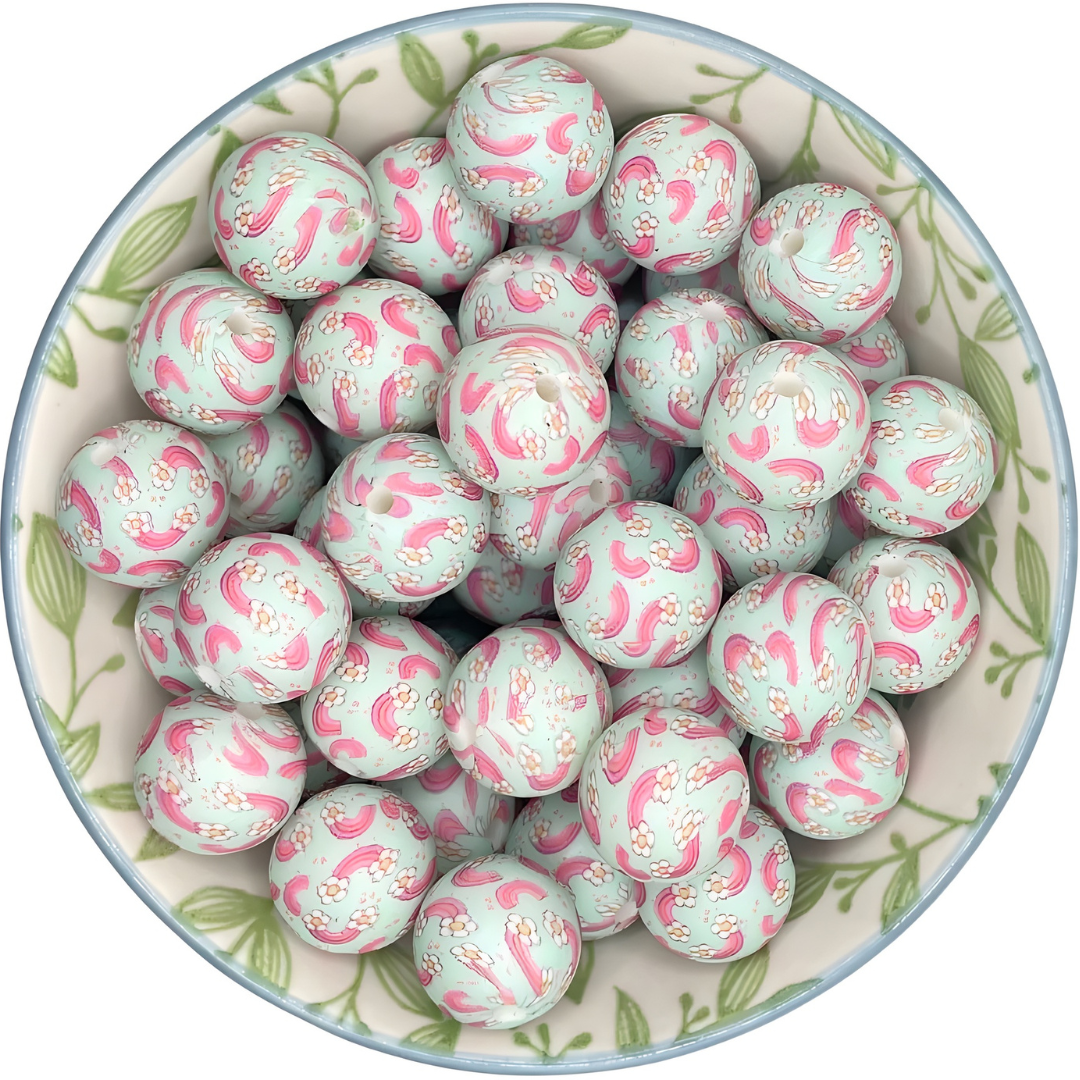 Siliconen printkralen rainbow flower