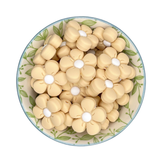 Siliconen figuurkralen Flower Beige bloem