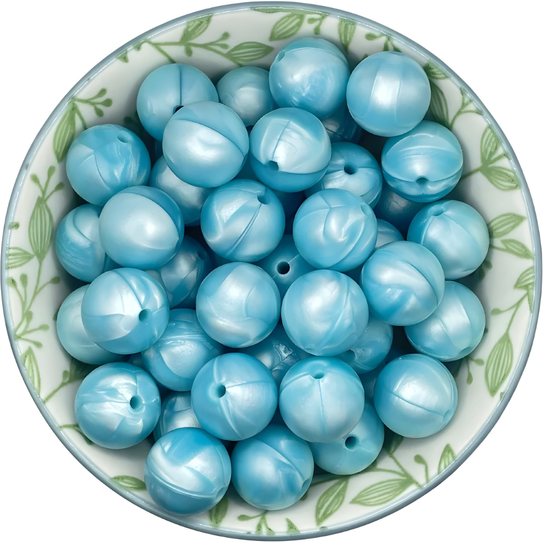 Siliconen Kralen Light Blue Pearl 25st