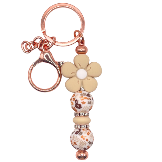 Sleutelhanger met bloem Beige siliconen kralen 