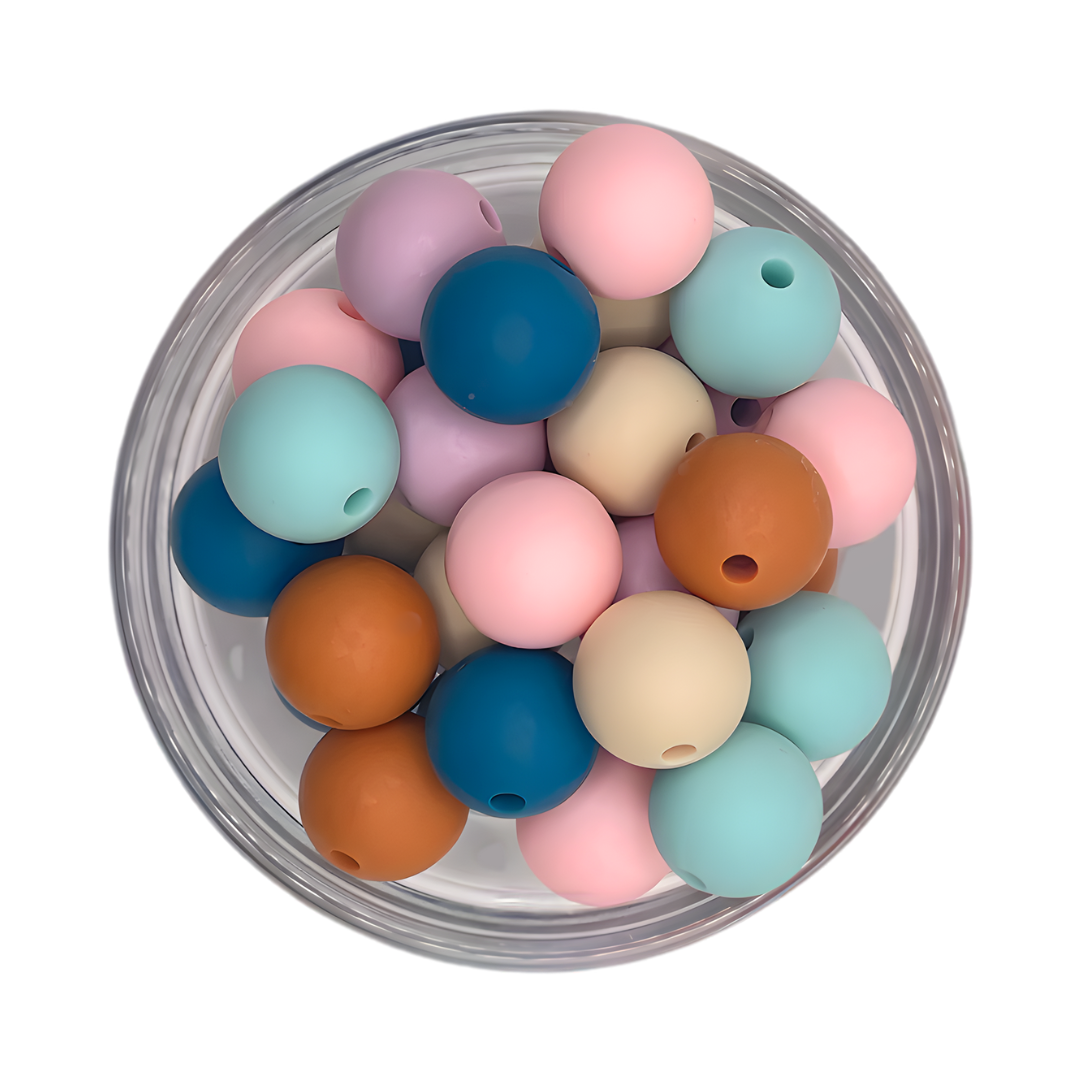 Kralenmix 12mm  petrol blauw roze beige