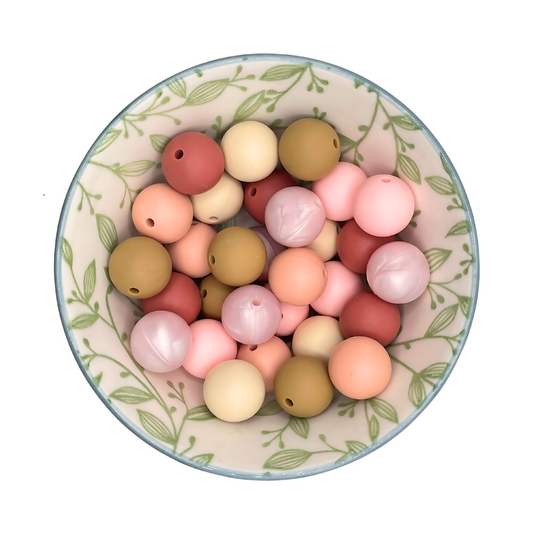 Kralenmix 15mm siliconen kralen roze bruin