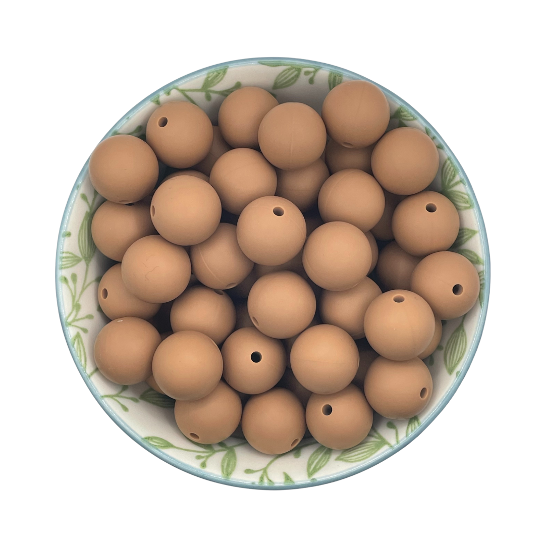 Siliconen kralen 15mm camel bruin